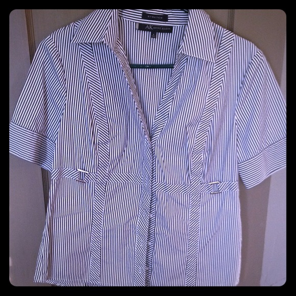 Navy & white striped Anne Klein Button up shirt