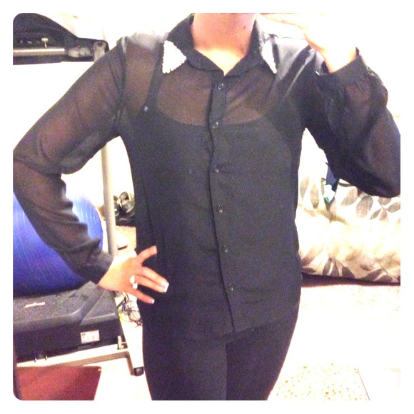 Black sheer button up - Picture 1 of 3