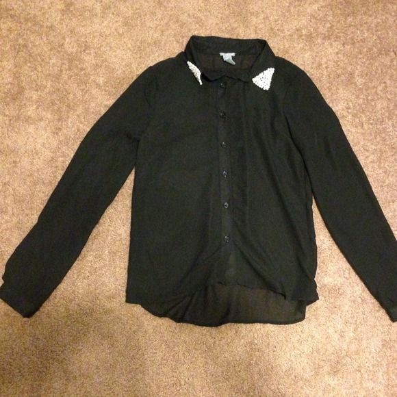 Black sheer button up - Picture 2 of 3