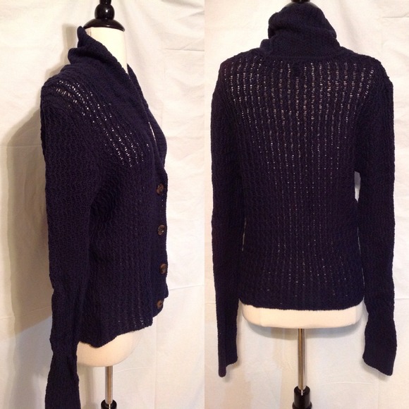 HOLD🍁Navy open knit button up cardigan sweater🍁 - Picture 2 of 3