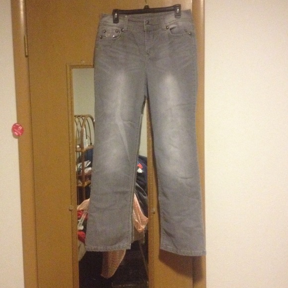 *SOLD* Bling rhinestone gray faded jeans