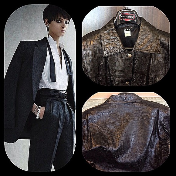 Croc embossed black leather jacket - Picture 1 of 4