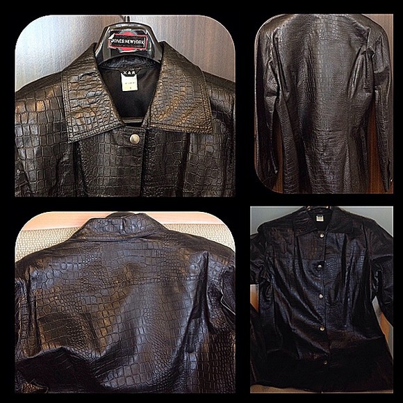 Croc embossed black leather jacket - Picture 2 of 4