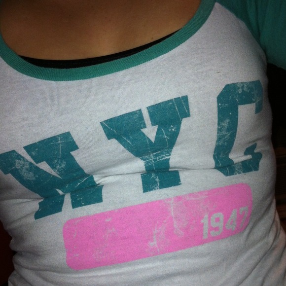 NYC teal and white T-Shirt