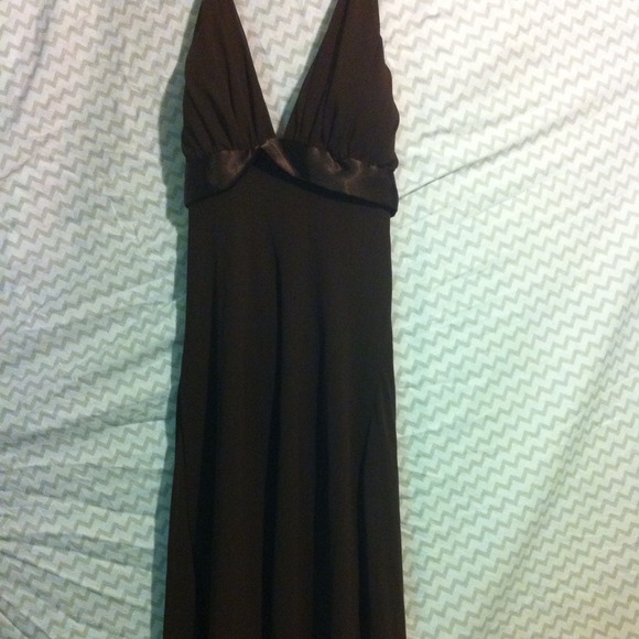 Brown flowy halter cocktail dress