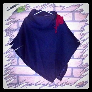 Cute Black Poncho with Red Scarf