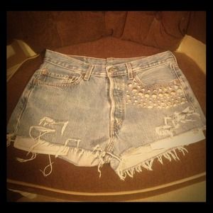 Levi's 501 cutoff with distressing and studding!