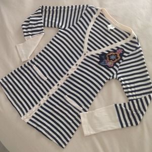 Black & Ivory striped button down with appliqué. S