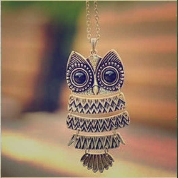 Antique gold owl long chain