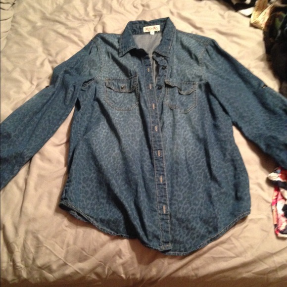 Denim leopard print top