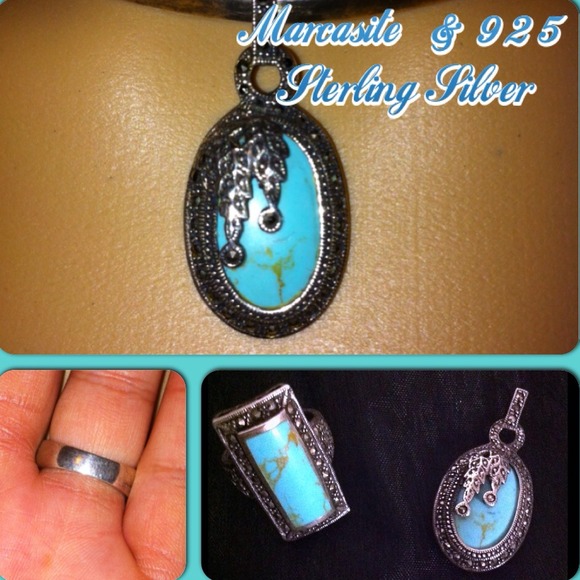 925 silver ,turquoise, marcasite pendant & ring - Picture 1 of 4