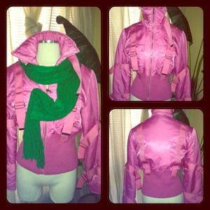 Pink bomber jacket.