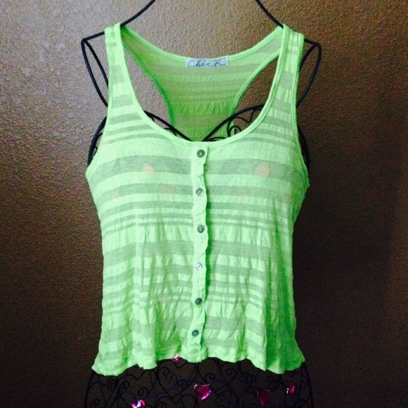 A green button up tank