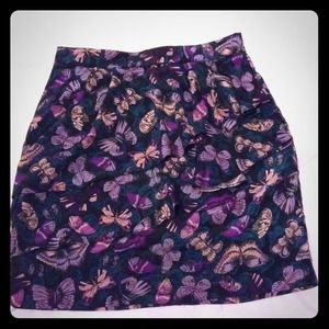 Butterfly print silk pencil skirt