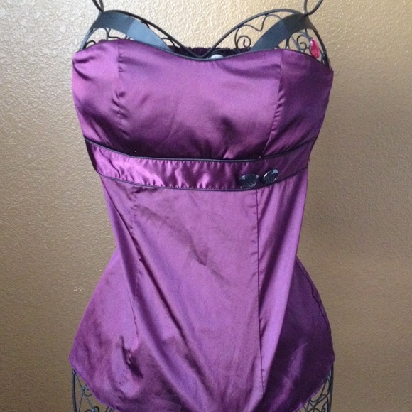 A strapless purple top