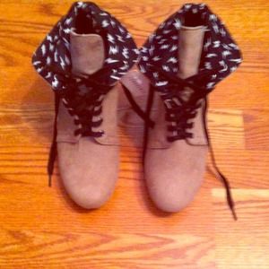Tan and black wedges