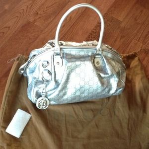 GUCCI silver guccissima leather sukey Boston bag