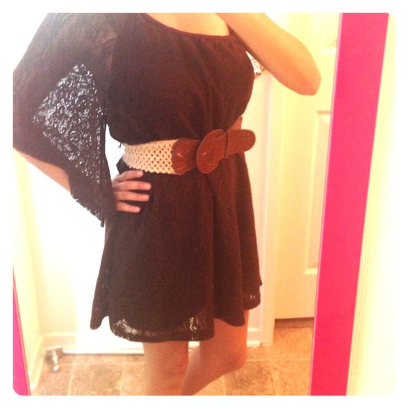 Brown lace off shoulder dress!