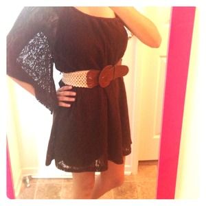 Brown lace off shoulder dress!