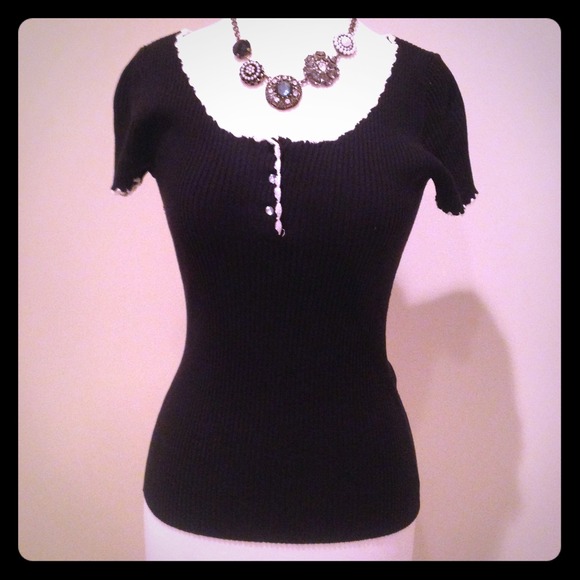 Black Fitted INC Sweater with rhinestone buttons