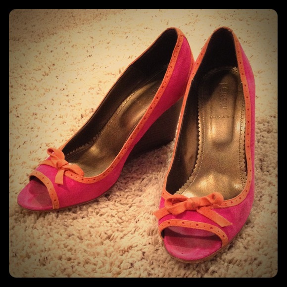 J. Crew suede pink & organs wedges