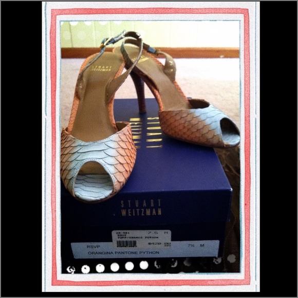 Stuart Weitzman snakeskin peep toe high heel shoes