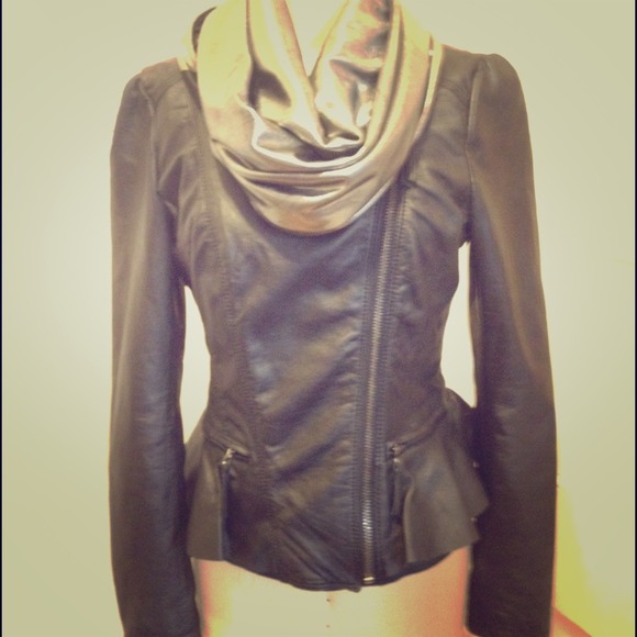 ZARA Black Leather Peplum Jacket