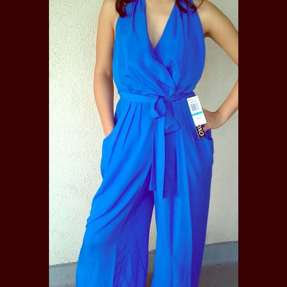 Blue XOXO Halter Bare-back Jumpsuit