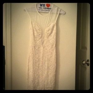 Ivory lace plunging neckline dress