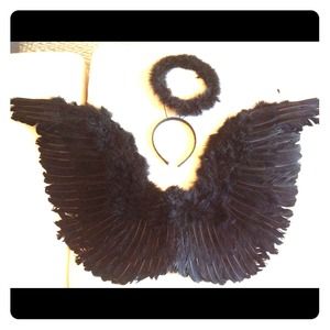 Halloween sexy black angel halo and feather wings