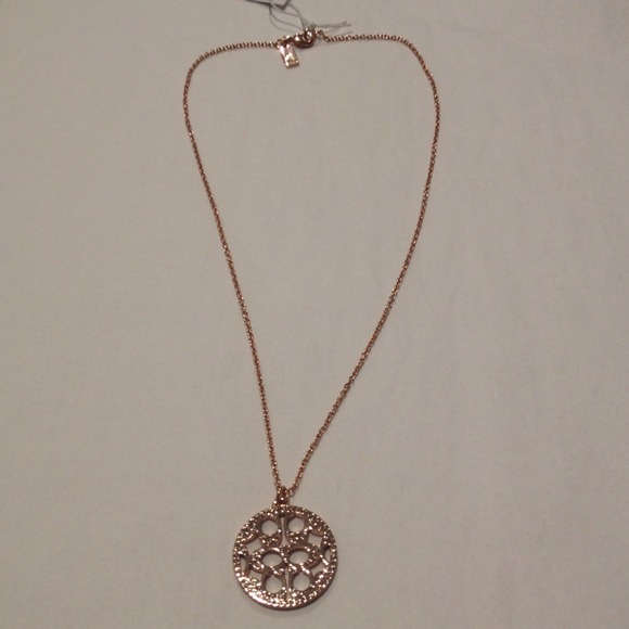 Coach Jewelry - Coach Signature Rose Gold Pave Disc Necklace