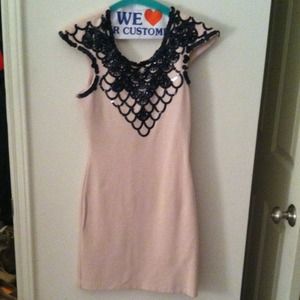 Peach dress with black beading