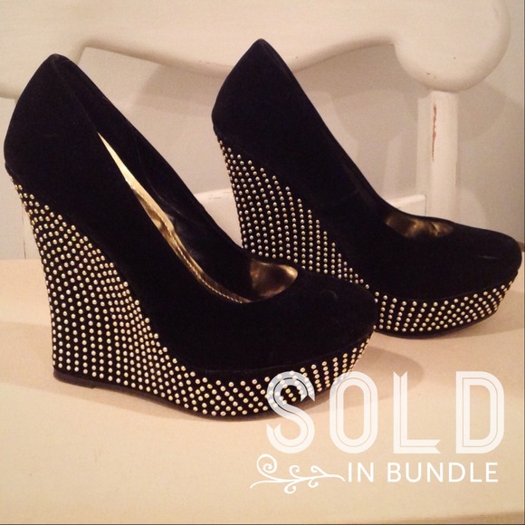 :: SOLD :: Gold Studded Black Platform Wedges