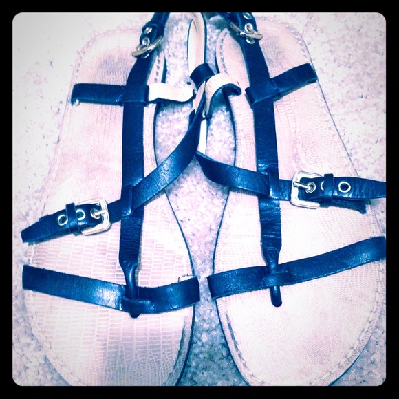 Black leather sandals