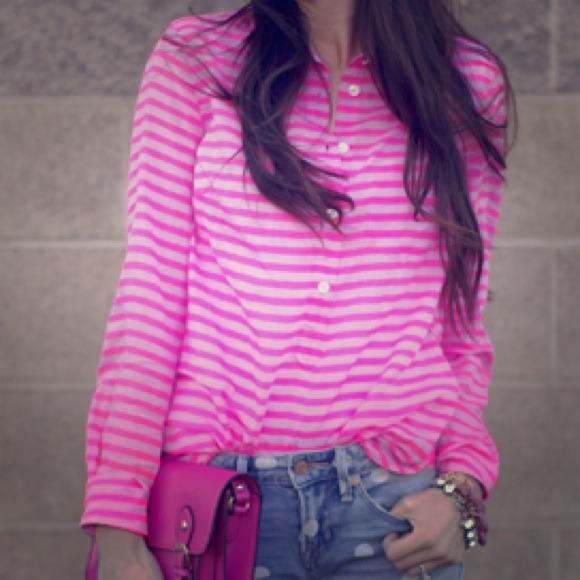 Jcrew pink stripe woven blouse