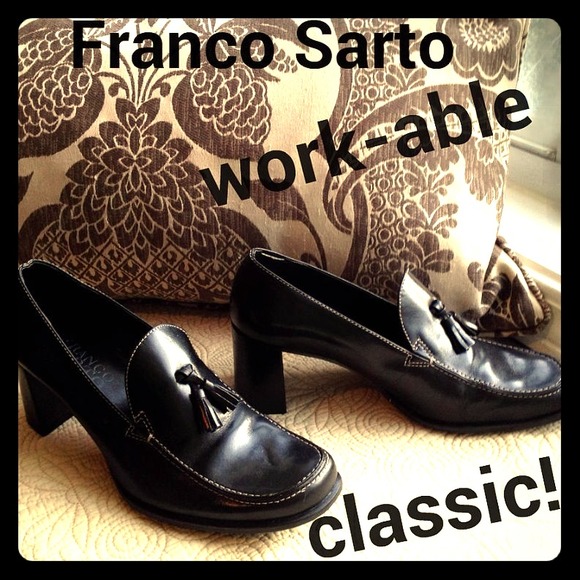 Franco Sarto real blk leather tassel-loafer heels