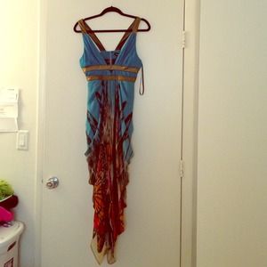 Bebe XS Butterfly tropical color silk dress!