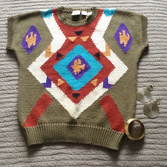 Vintage Boho Tribal Multicolor Knit Sweater Taiwan - Picture 4 of 4