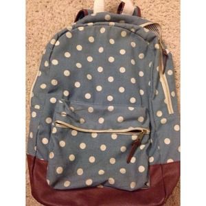 Blue and white polka dot backpack