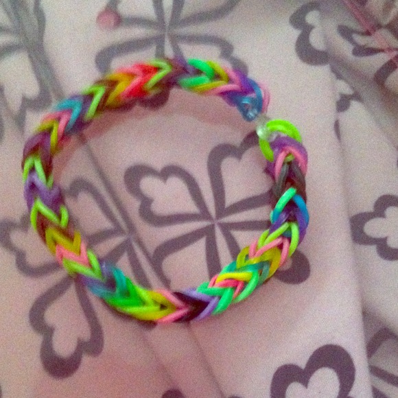 A colorful rubber band bracelet