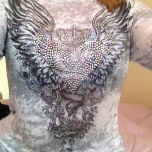 Angel wing crystal shirt long sleeve