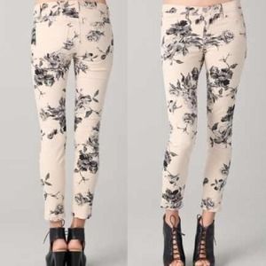 JBRAND floral jeans beige black stretch