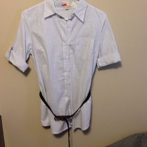 Long styled top including belt