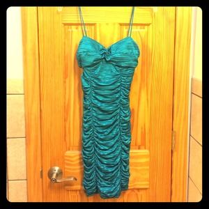 Beautiful Shiny Blue Ruched Dress