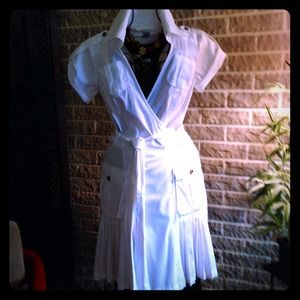 DVF Winter White Pleated Dress