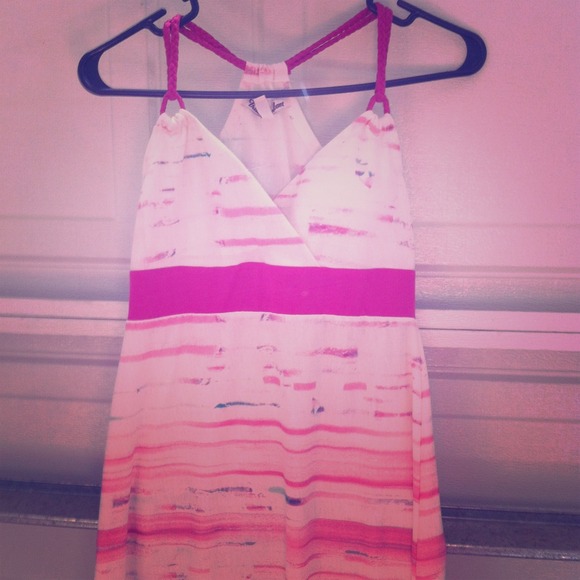 Pink and white patterned long maxi dress