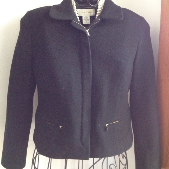 Casual Corner zip lined black wool blend jacket