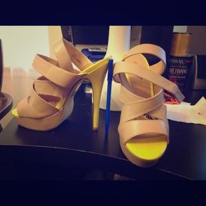 6" inch neon yellow and nude stilettos.