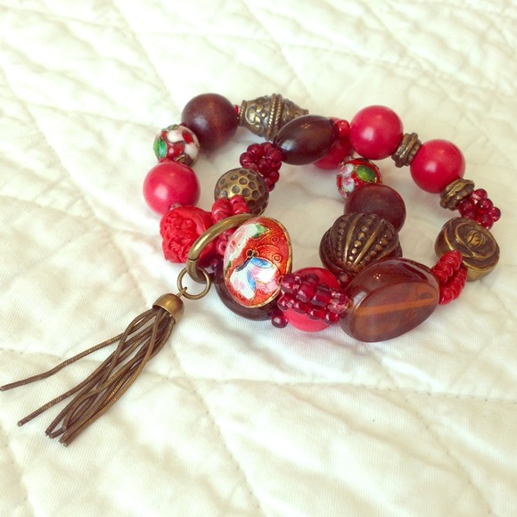 Red Asian Inspired Beaded Bracelet