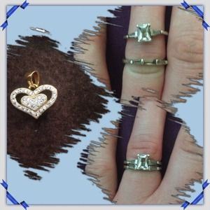 RING SET & heart necklace charm bundle